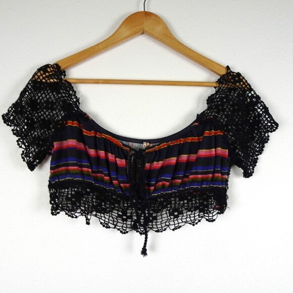 Free People Crop Top Size XS Aruba Crochet Multicolor Striped Style OB1522759 - Picture 8 of 14